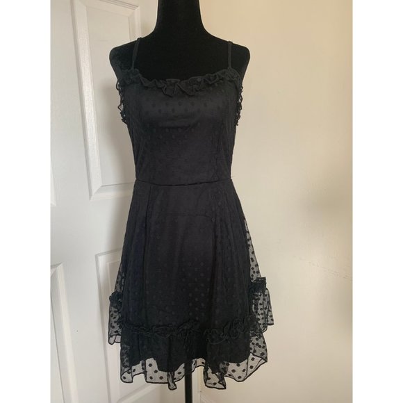 Black Dot Ruffle Hem Overlay Dress - Picture 7 of 8